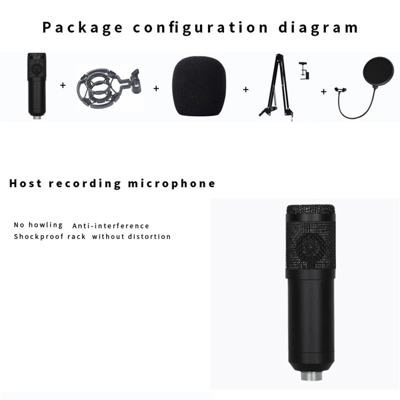 BM800 Microphone Kit Studio with V8 Sound Card Professional Microphone Studio Condenser Microphone for Computer(Gold)