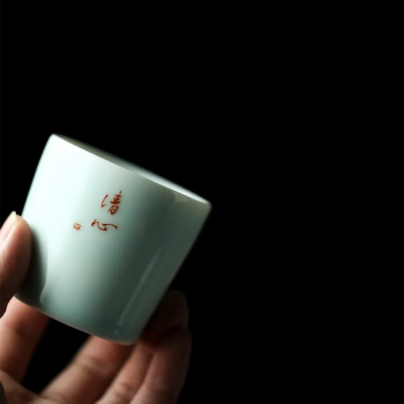 ★Customizable Ceramic Tea Set Jingdezhen Misty Blue Thickened Tea Cup Master Cup Hand Work Single Cup