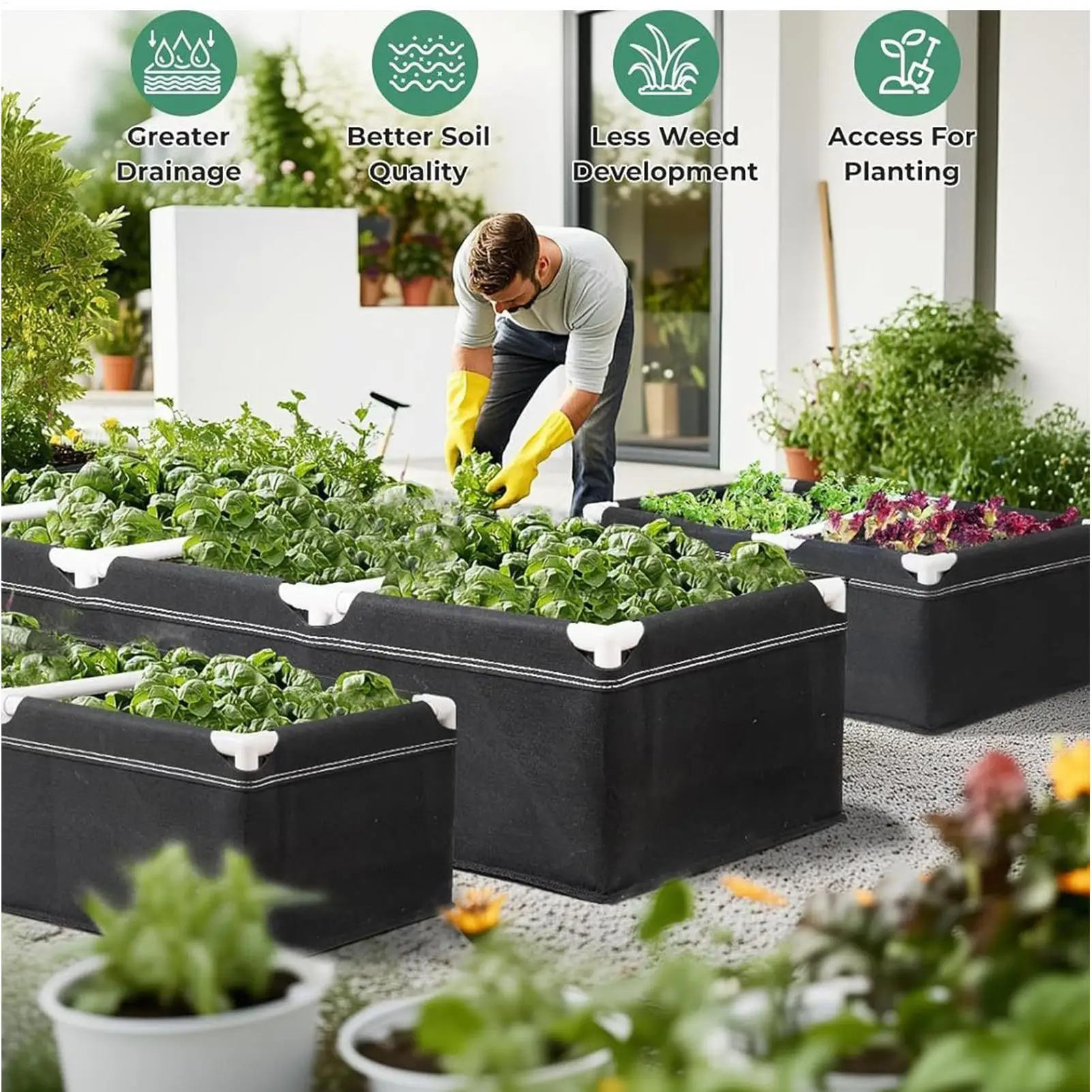 

Fabric Garden Bed 100x50x30cm Outdoor Vagetable Growing Pot Gardening Raised Beds With Frame For Vegetable Strawberries Potatoes