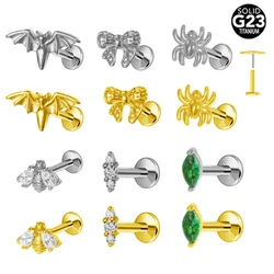 Bat-Shaped  Push In Labret Piercing G23 Titanium Bee Nose Stud Threadless Butterfly Ear Tragus Flatback Piercing Body Jewelry