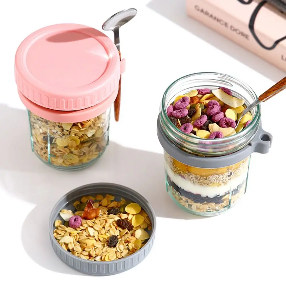 Overnight Oats Jars with Lids and Spoons 16 oz Glass Bottles Containers Yogurt Containers Cereal Storage Jars with Lids