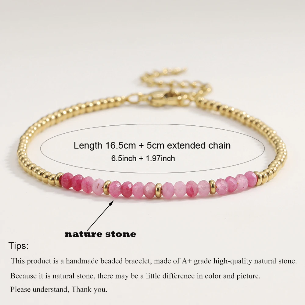 Tiny 2.5mm Metal Stainless Steel Waterproof Beads Bracelet 18K Gold Plated Nature Stone Faceted Beads Jewelry For Women Gift