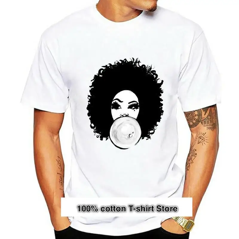 Camiseta de manga corta para hombre y mujer, remera de pelo Natural Afro rizado, chica bonita, goma de mascar, Poppin