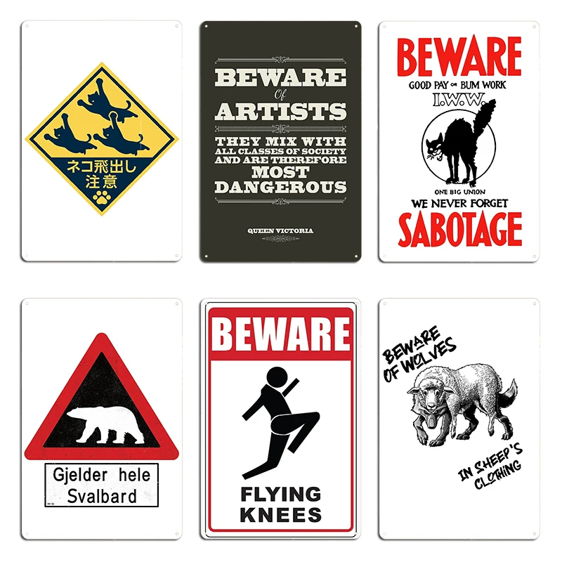 Cat Jumping Out Be Careful Rural Japanese street sign IWW Beware Sabotage Metal Designing Retro Personalized Tin Sign Poster