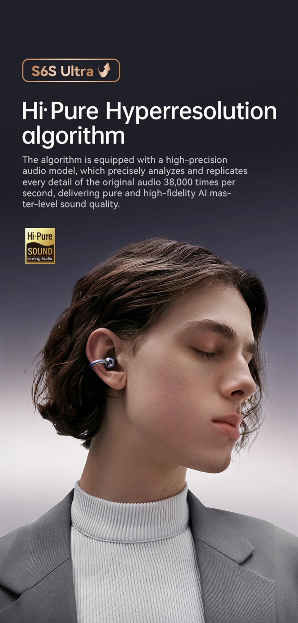 Sanag S6S Ultra-Ohrclip-on-Ohrhörer mit offenem Ohr, HiFi-Kopfhörer mit verlustfreier Klangqualität, kabellose Bluetooth-Ohrhörer mit tiefem Bass – Detail 6