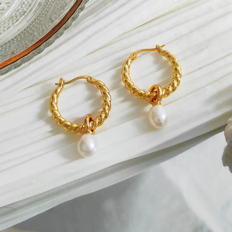 

Baroque Pearl Earrings For Women Twist Round Hoop Eardrop 2023 Original Design Jewelry Teen Gift