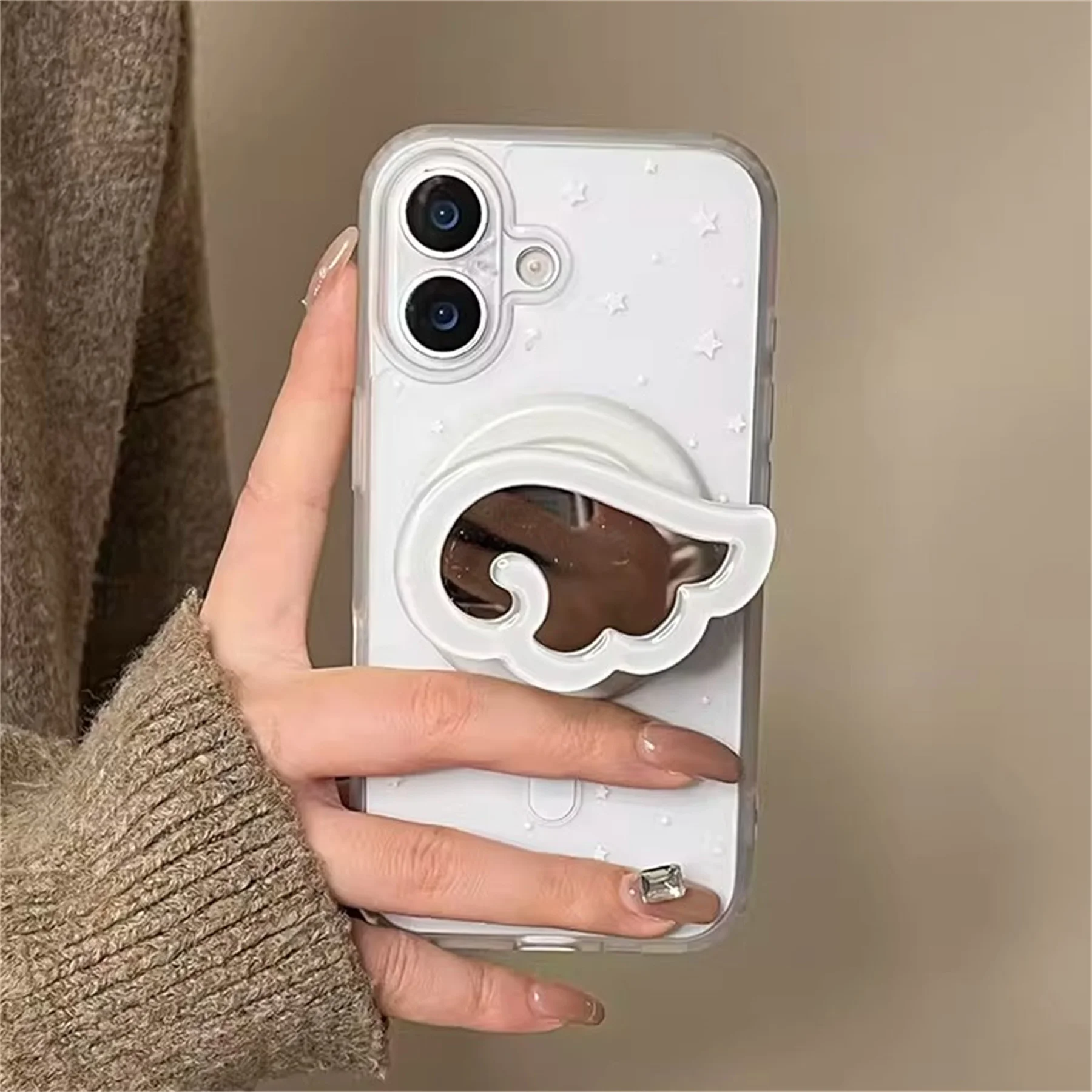 

Korean Cute 3D Wings Makeup Mirror for Magsafe Griptok Phone Holder Finger Ring Stand Support for IPhone Girl Bracket