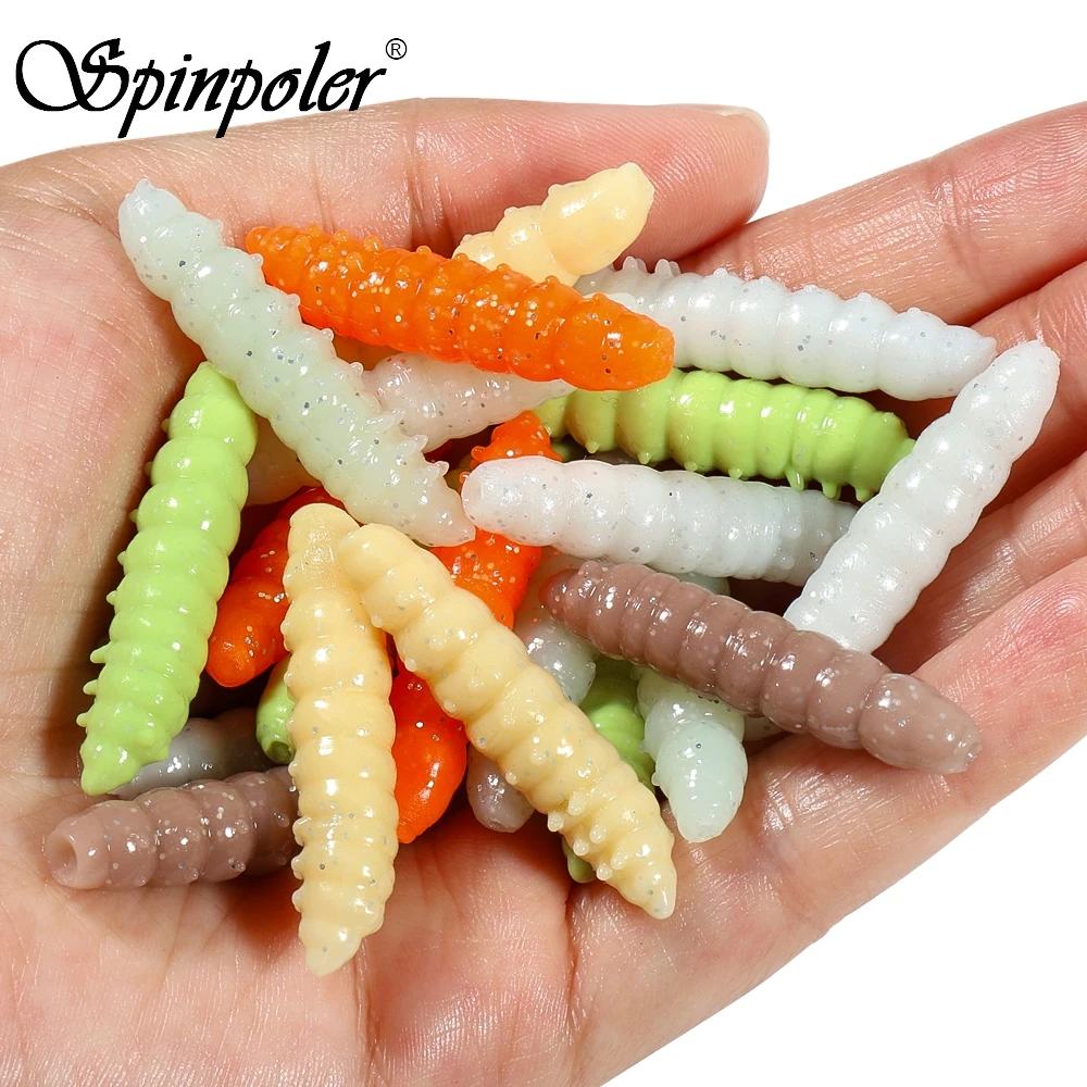 Spinpoler Realistischer Larven-Köder 38mm Schwimmender TPR Weicher Wurm Starker Käse-Duft Leuchtender UV-Köder Ultraleichtes Angelzubehör