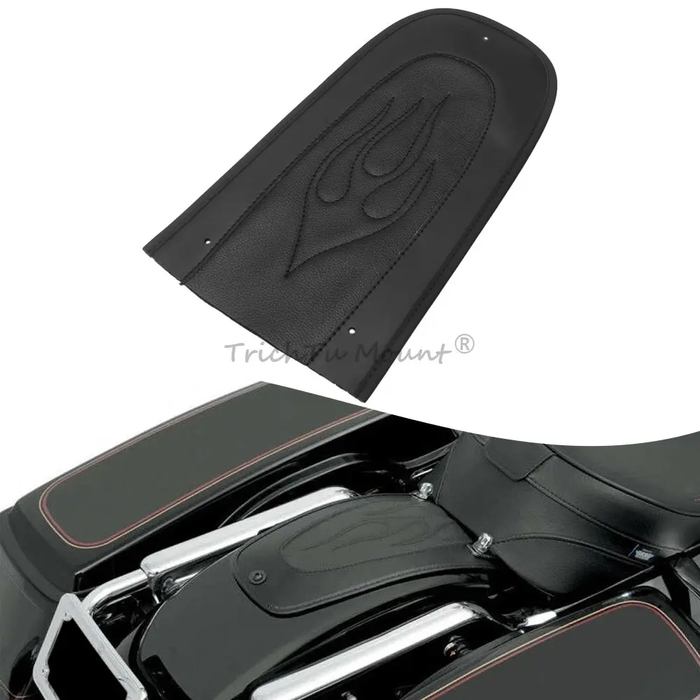 Motorcycle Flame Stitch Leather Rear Fender Bib Cover Pad Solor Seat Sticker For Harley Touring Electra Road Street Glide 96-18