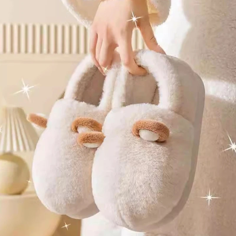 2024 new cotton slippers with wrapped heels female corgi dog home slippers domestic thick soled warm plush shoes male