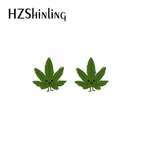 2021 New Lovely Funny Leaves Character Smoking Graffiti Handcraft Epoxy Acrylic Stud Earrings