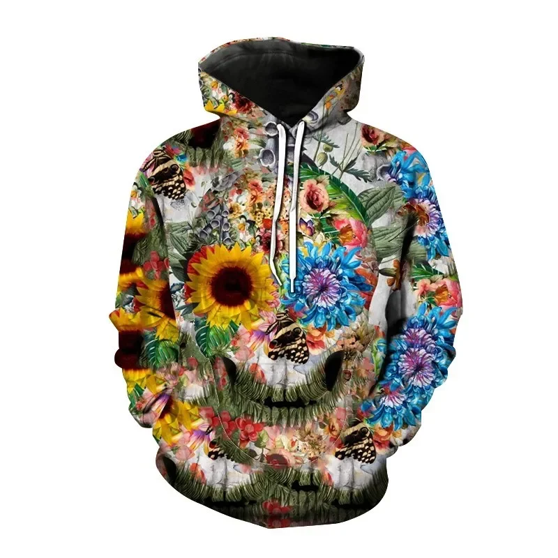 2024 New Men'S Hooded Hip-Hop Sweatshirt With 3D Skull Print, Fashionable Hip-Hop Casual Loose Long Sleeved Jacket