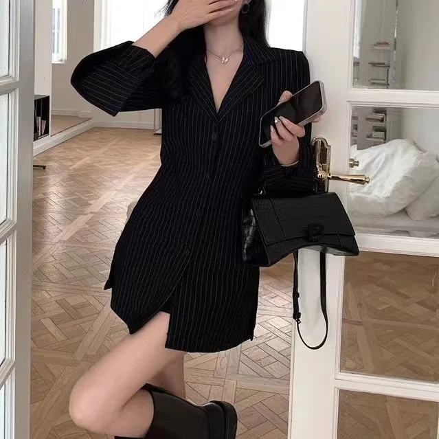 Black Striped Long Sleeve Blouses Women Korean Sexy V-Neck Slim Casual Shirts Y2K Fashion Elegant Office Lady All-match Midi Top