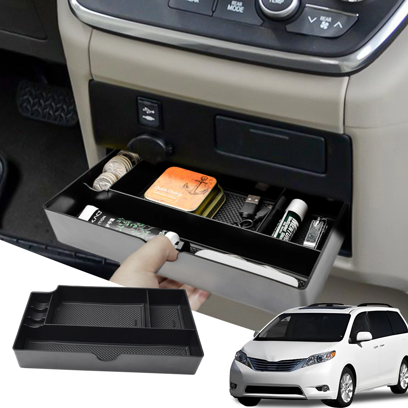 

Center Console Drawer Storage Box Tray for Toyota Sienna 2015-2019 2020 Drawer Box Organizer Armrest Storage Car ABS Accessories