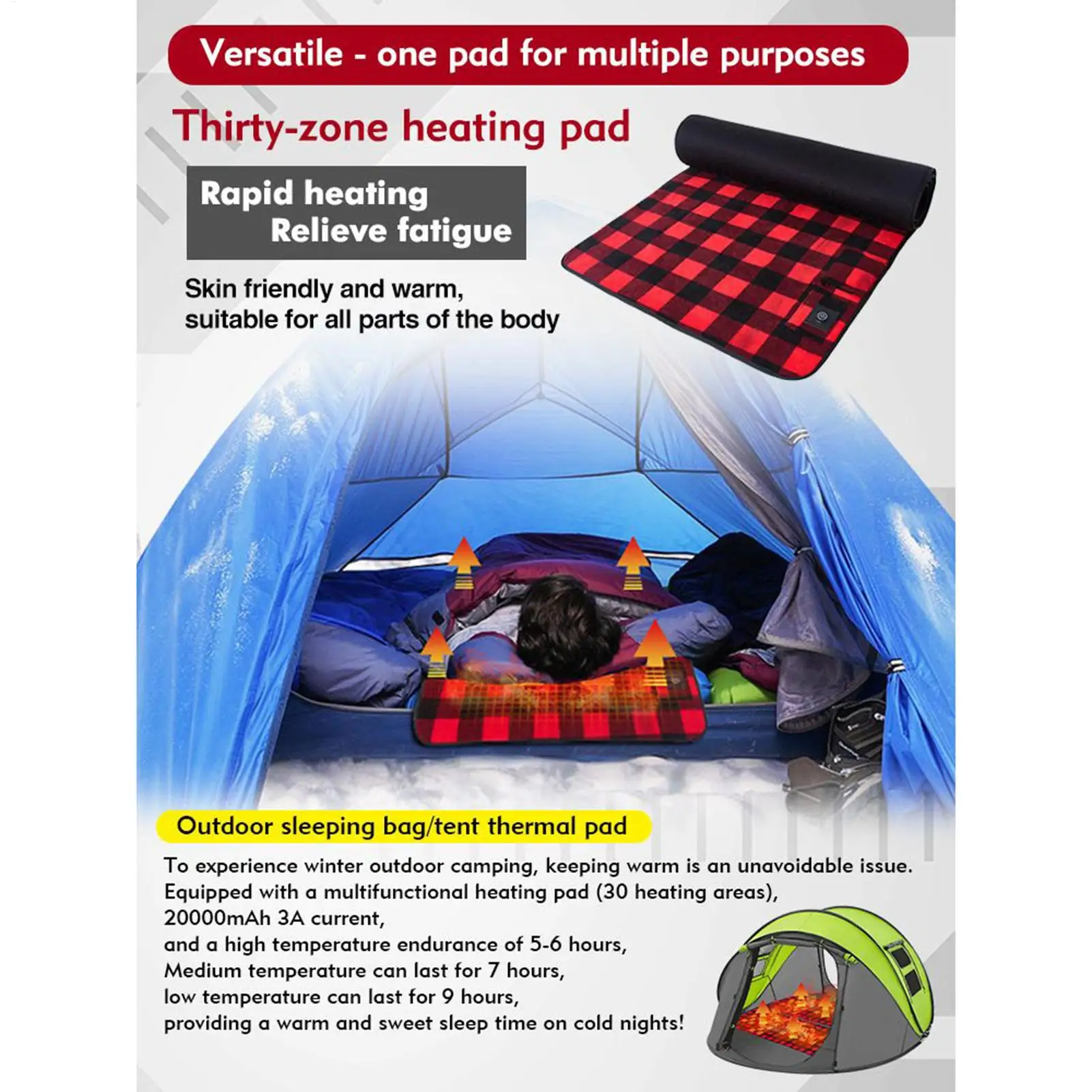 

Sleeping Bag Warmer 3 Gears Soft Mat Blanket Heated Sleeping Bag For Men Women Hiking Outdoor Picnic Travel Survival Tents
