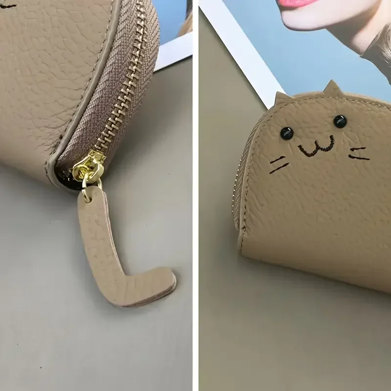 Portafoglio con design a forma di gatto dei cartoni animati Porta carte multi-slot per carte da donna Portamonete in ecopelle moda carino Porta carte d'identità creativo