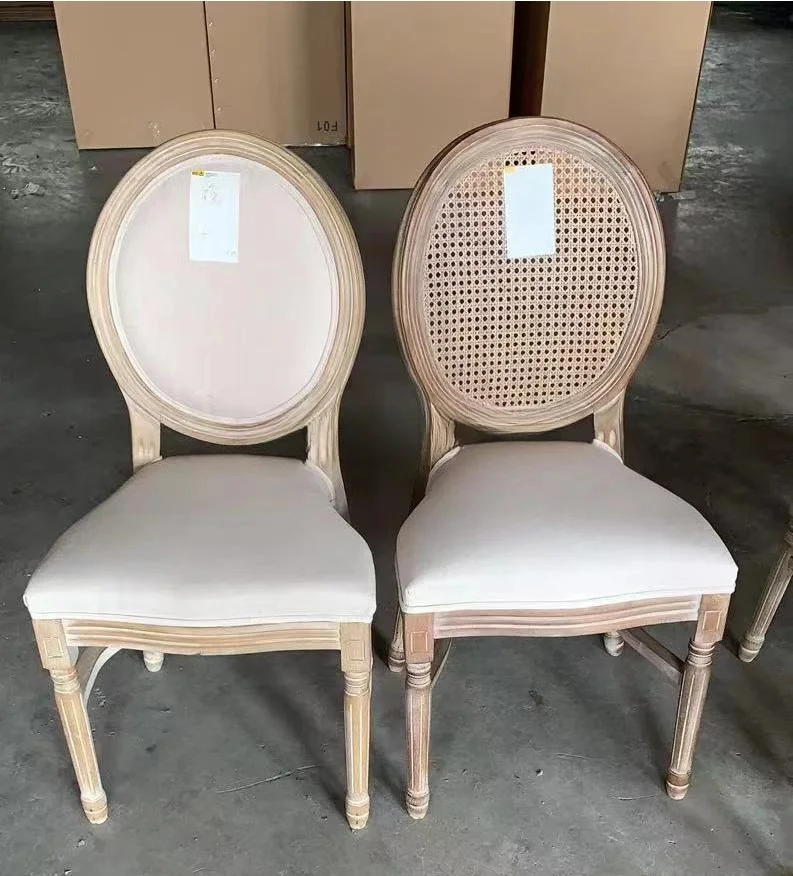 Provincial Vintage Furniture Antique Banquet wood Rattan Cane Back Louis Event Wedding hotel hall dining Chair