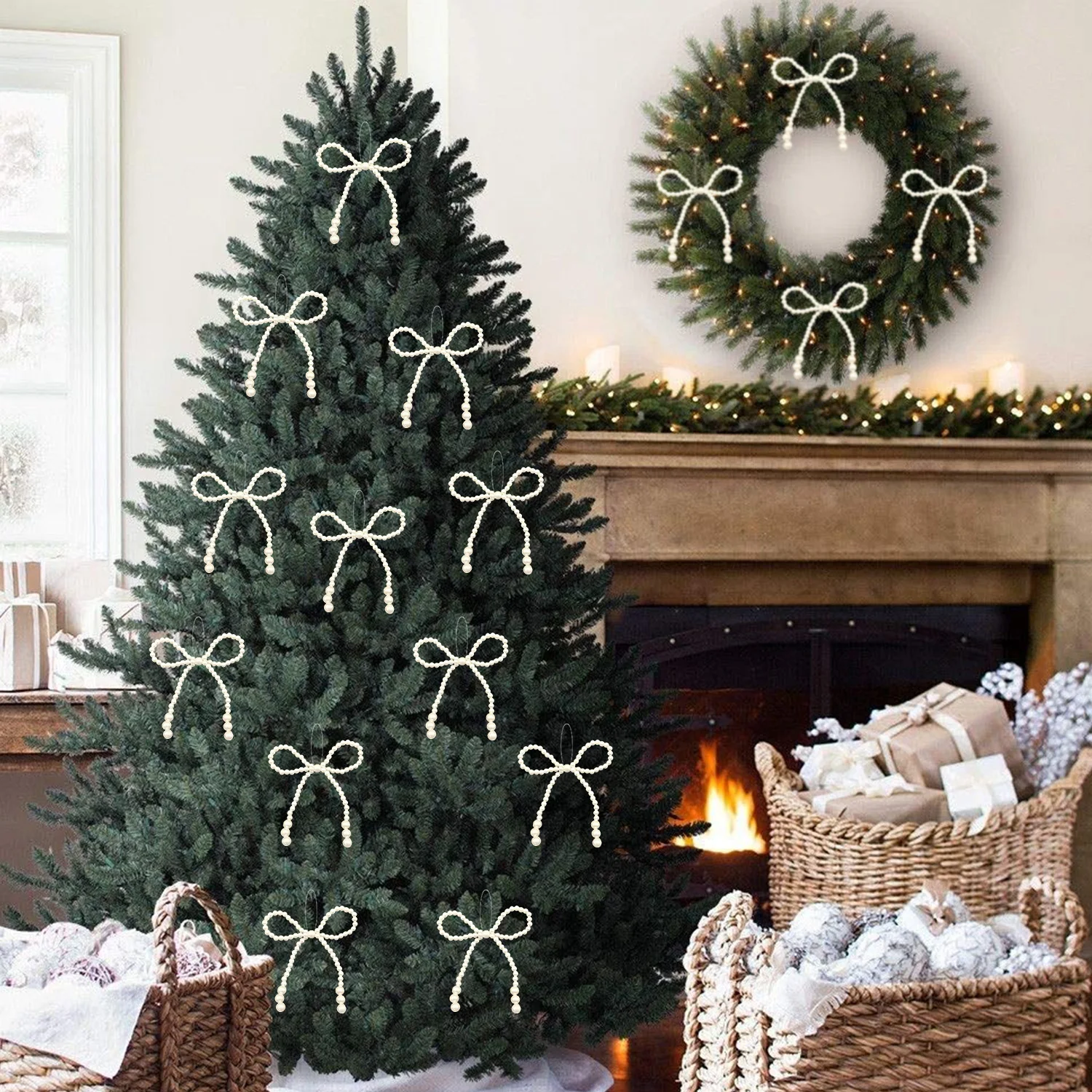 12/24/36 قطعة المنسوجة يدويا تقليد اللؤلؤ القوس باقة اللؤلؤ عيد الميلاد الديكور 2025 عيد الميلاد عطلة نافيداد ناتال السنة الجديدة هدية 2026