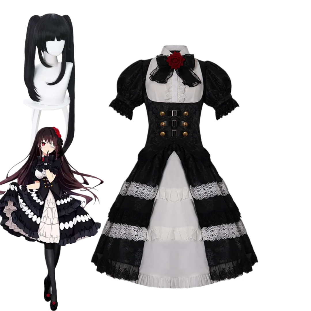 

Anime DATE A LIVE Tokisaki Kurumi Cosplay Black Costume Wig
