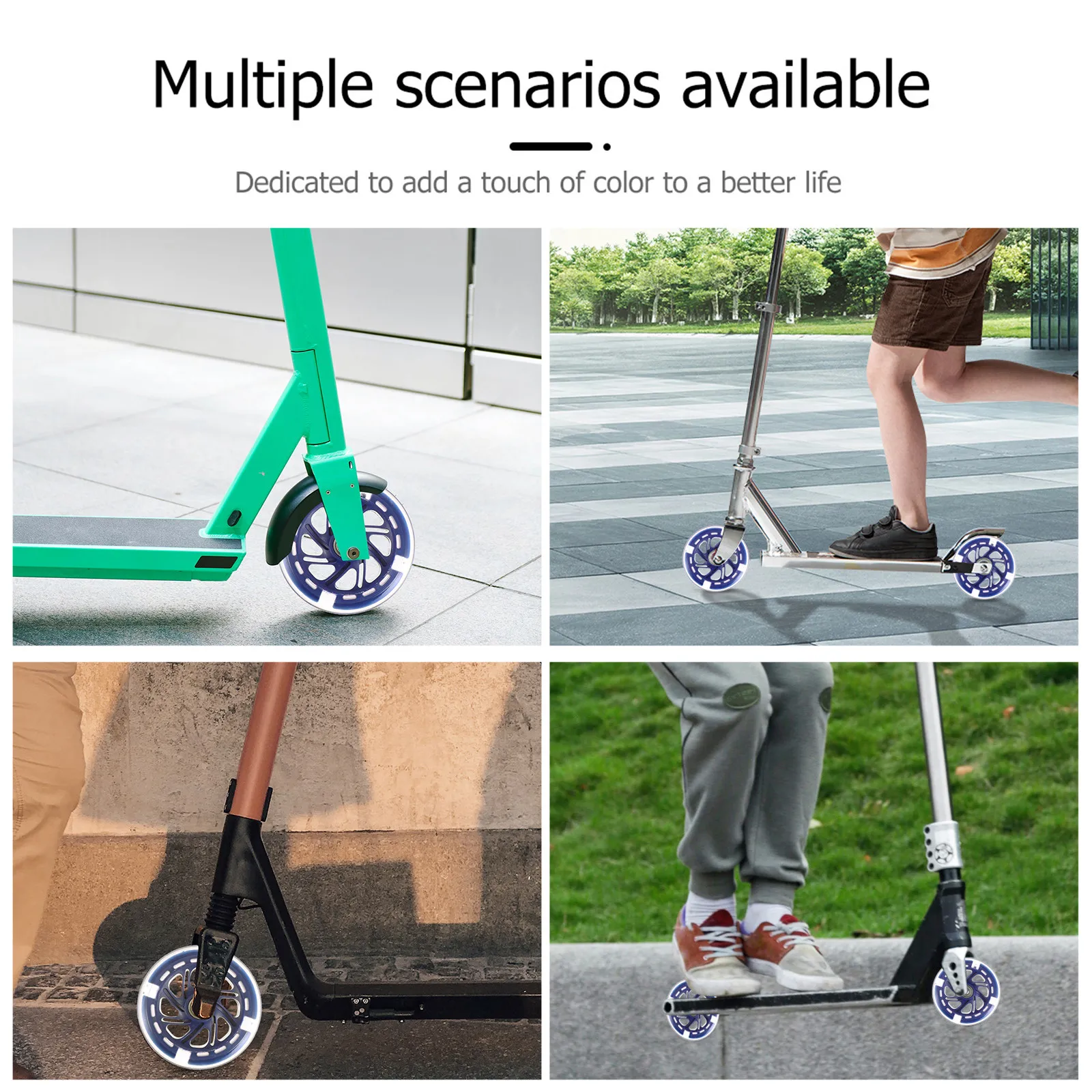 

2 шт. светящихся колес для самоката из полиуретана, высокоэластичные, износостойкие, для уличной езды, светящиеся колеса для самоката