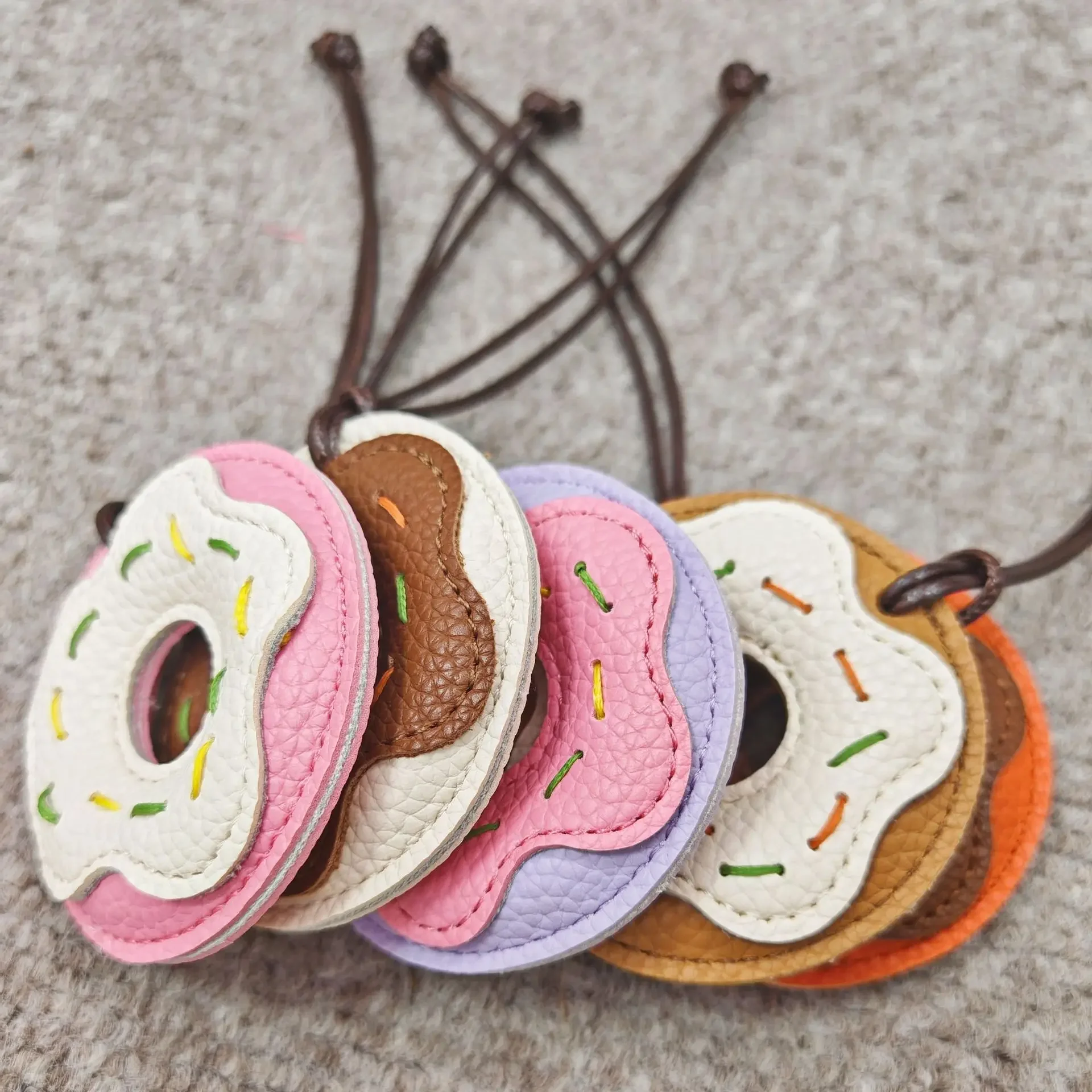 Donut Bread Pendant, Car Pendant Bag Pendant, PU Leather Pendant Versatile Trinket, Bag DIY