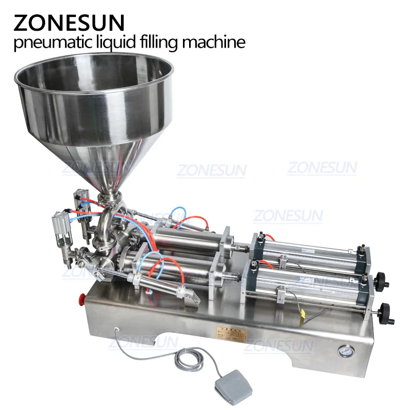 ZONESUN – Machine de remplissage pneumatique automatique à Double tête, trémie pour shampoing, Lotion hydratante, huile cosmétique, remplissage d'eau au miel