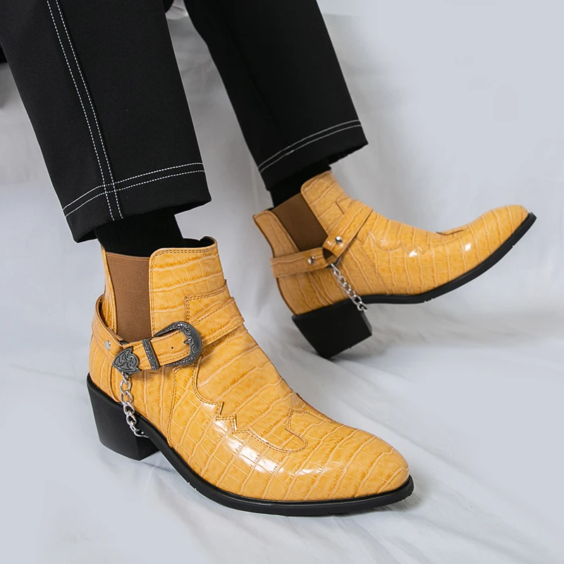 

Men's Fashion Ankle Boots, Buckle & Chain Decoration, Dress Boots for Trendsetters&Casual&Party