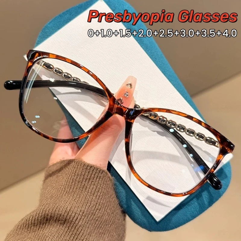 

Chain-woven Anti-blue Light Reading Glasses Unisex Versatile Advanced and Retro Cat-eye Presbyopia Eyeglasses 0 To +4.0