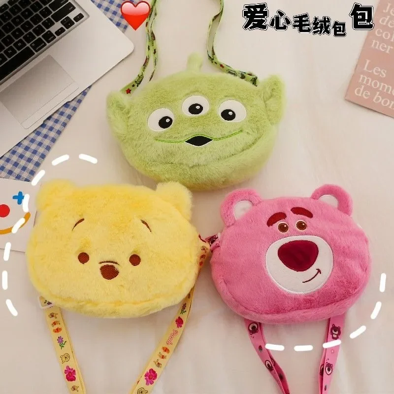 Sweet cute Disney Lotso Alien Winnie the Pooh student fashion simple versatile outdoor portable shoulder crossbody plush bag