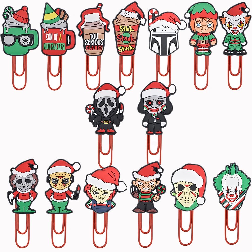 

1pcs Horror Movie Bookmark Charms Anime X-mas Bottle Paper Clips Cartoon Ghost Book Page Metal Clip Christmas Gifts