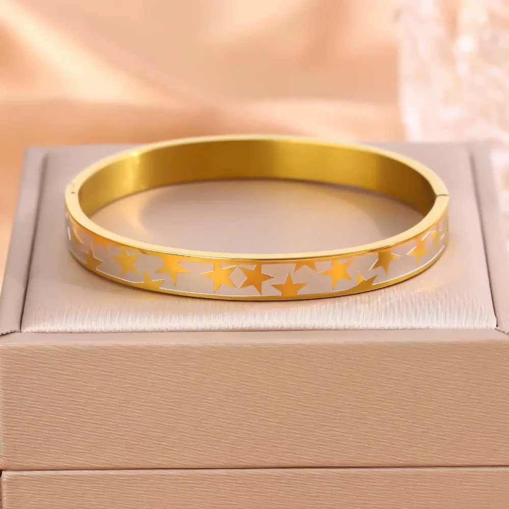 High-end light luxury niche plain circle five-pointed star titanium steel bracelet ins style black couple bracelet hand jewelry