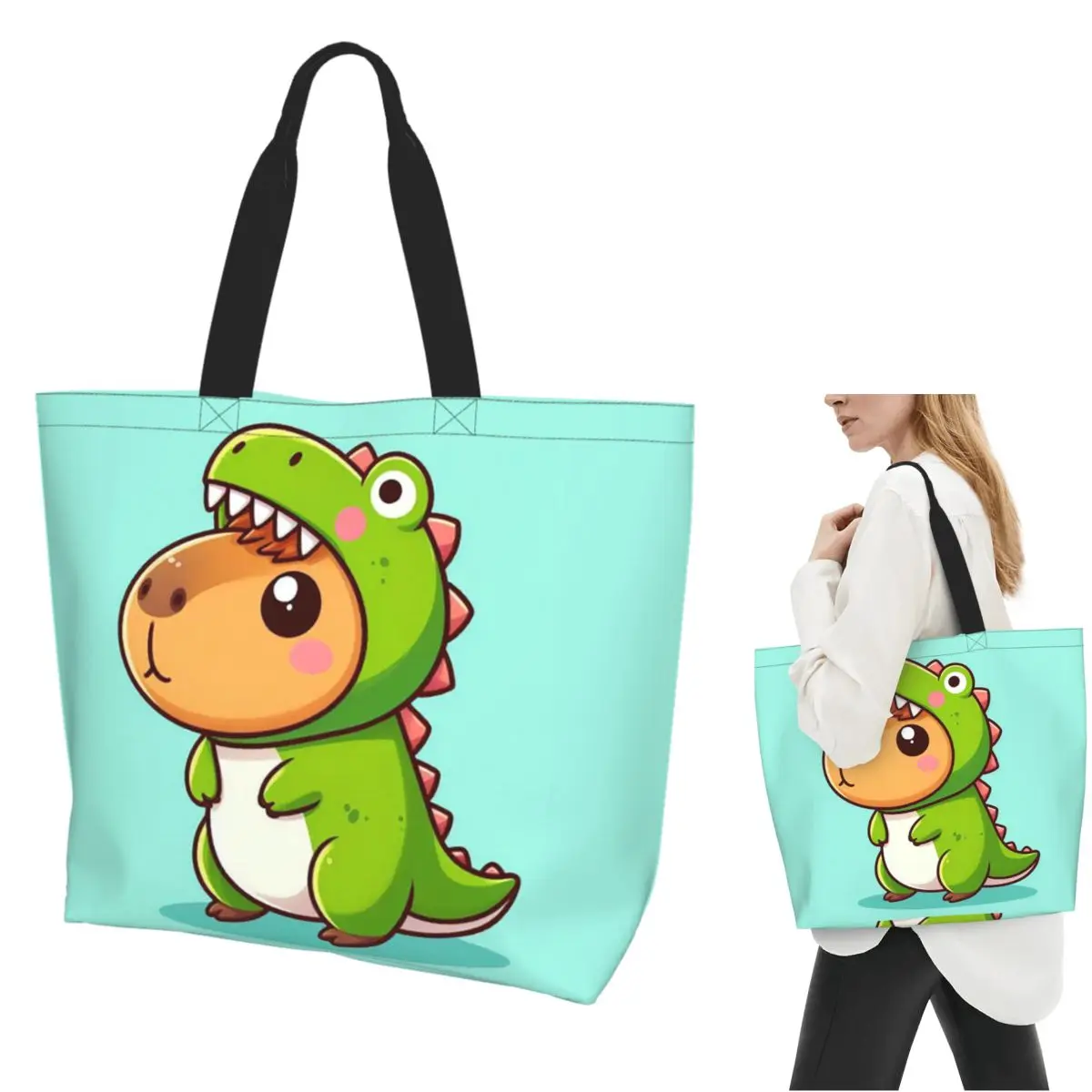 

Милая капибара любит пузырьковый чай, сумка для покупок, парусиновая сумка на плечо большой вместимости, продуктовая сумка для покупок для женщин