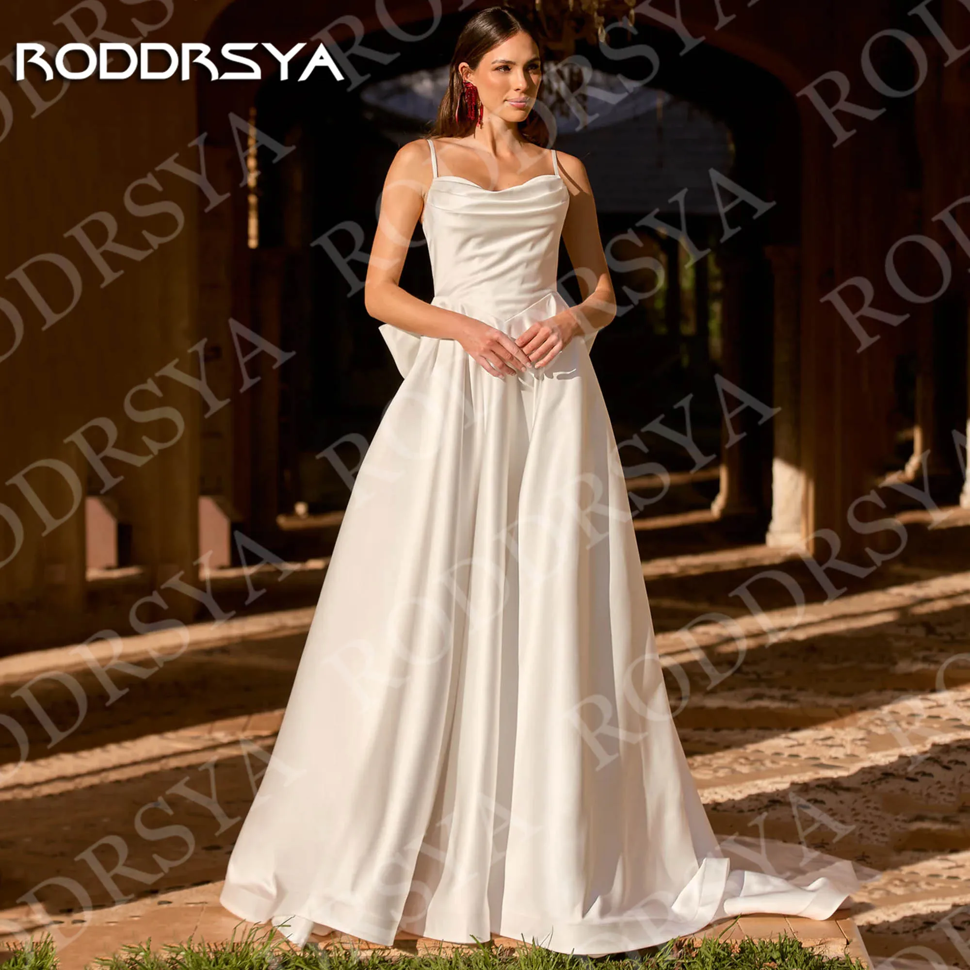 

RODDRSYA Spaghetti Strap A Line Wedding Dresses Simple Sweetheart Neck Satin Bridal Dress Civil Customized vestidos de novia