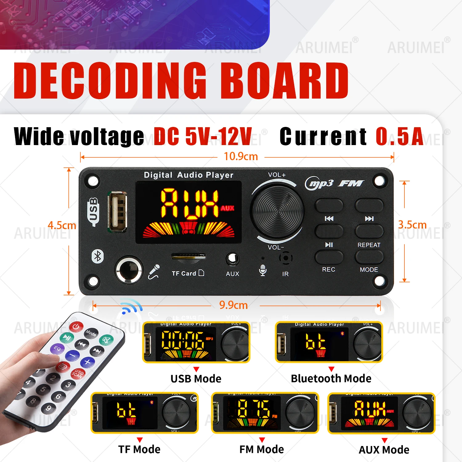 DC 5V 12V Bluetooth 5.0 MP3 WMA WAV APE Decoder Board handsfree Car Audio Microfoon USB TF FM Radio Mp3 Muziekspeler Luidspreker