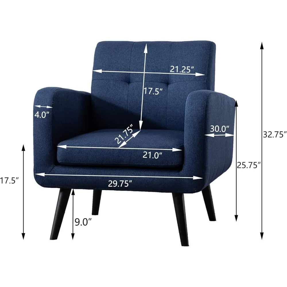 Accent Chairs for Living Room, Living Room Chairs, Mid Century Modern Fabric Chairs, Arm Chairs, Blue, Set of 1