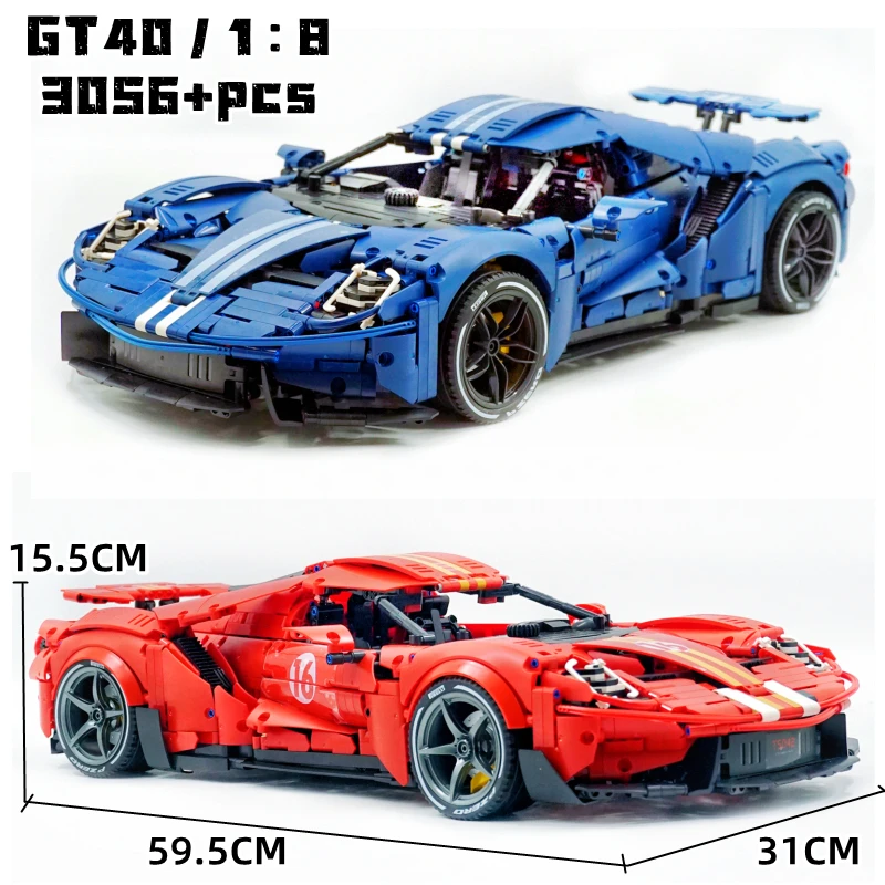 NEW IN STOCK MOC MKI I GT40 Speed Sport Car 1:8 Model 3058pcs Technology Racing High-tech Building Blocks Bricks Toys FORDD