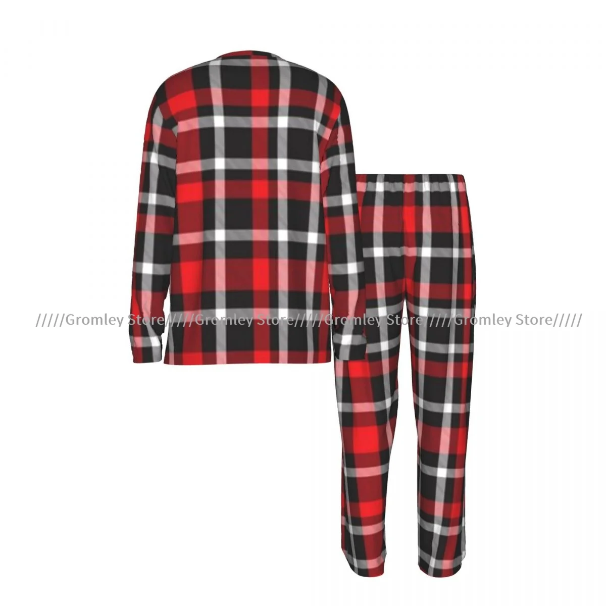 Men's Sleepwear Set Plaid Checkered, Tartan Pattern Long Sleeve Top and Long Pants Pajamas Male Home Loungewear Nightwear