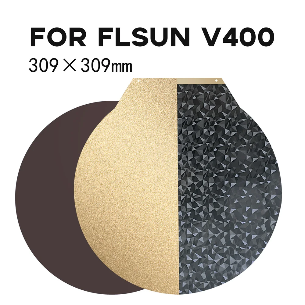 For Flsun V400 Dia 309MM 3D Printer Build Plate Round Textured PEI / Smooth PEO Magnetic Spring Steel Flex Bed PEO PEI Sheet