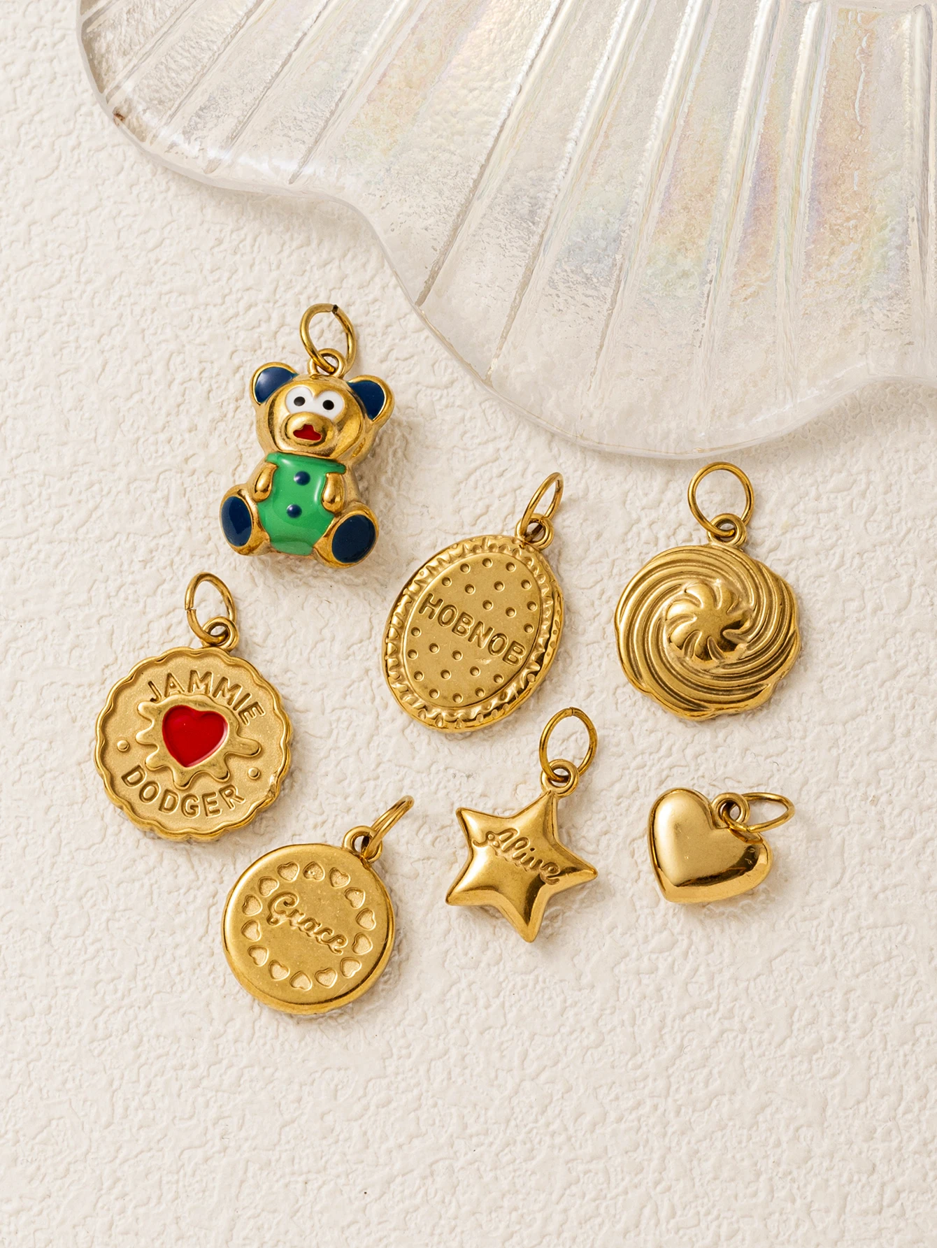 Edelstahl Modischer und Eleganter Teddybär Haferkeks Vitality DIY Anhänger Charms für Schmuck – Detail 2