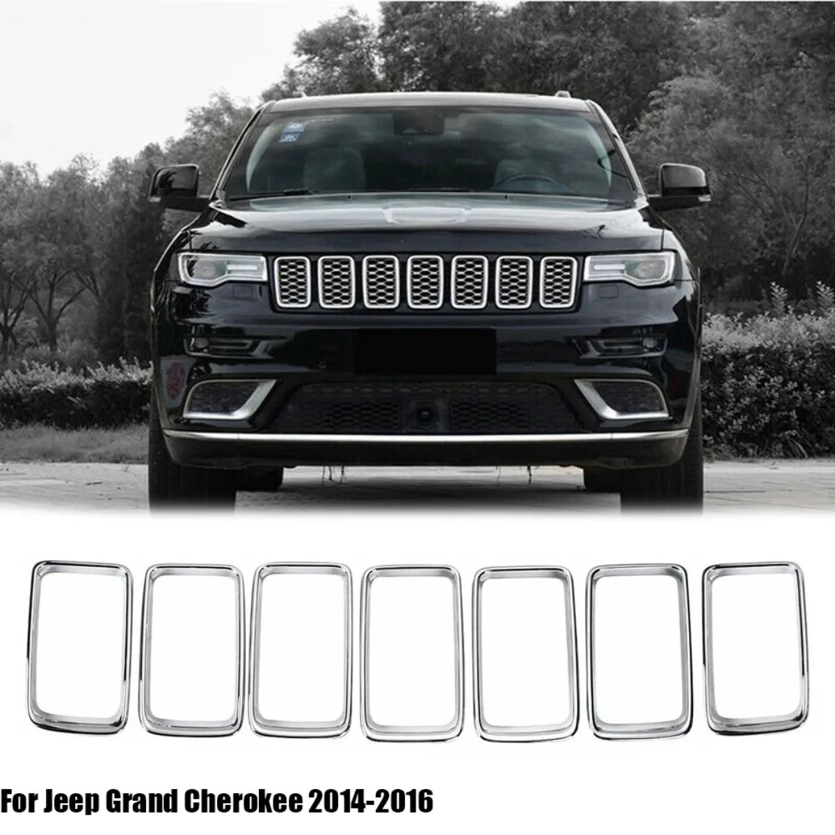 7X For Jeep Grand Cherokee 2014~2016 Auto Chrome Grille Cover Radiator Grill Ring Inserts Frame Insert Vent Bezel Ring Outlet