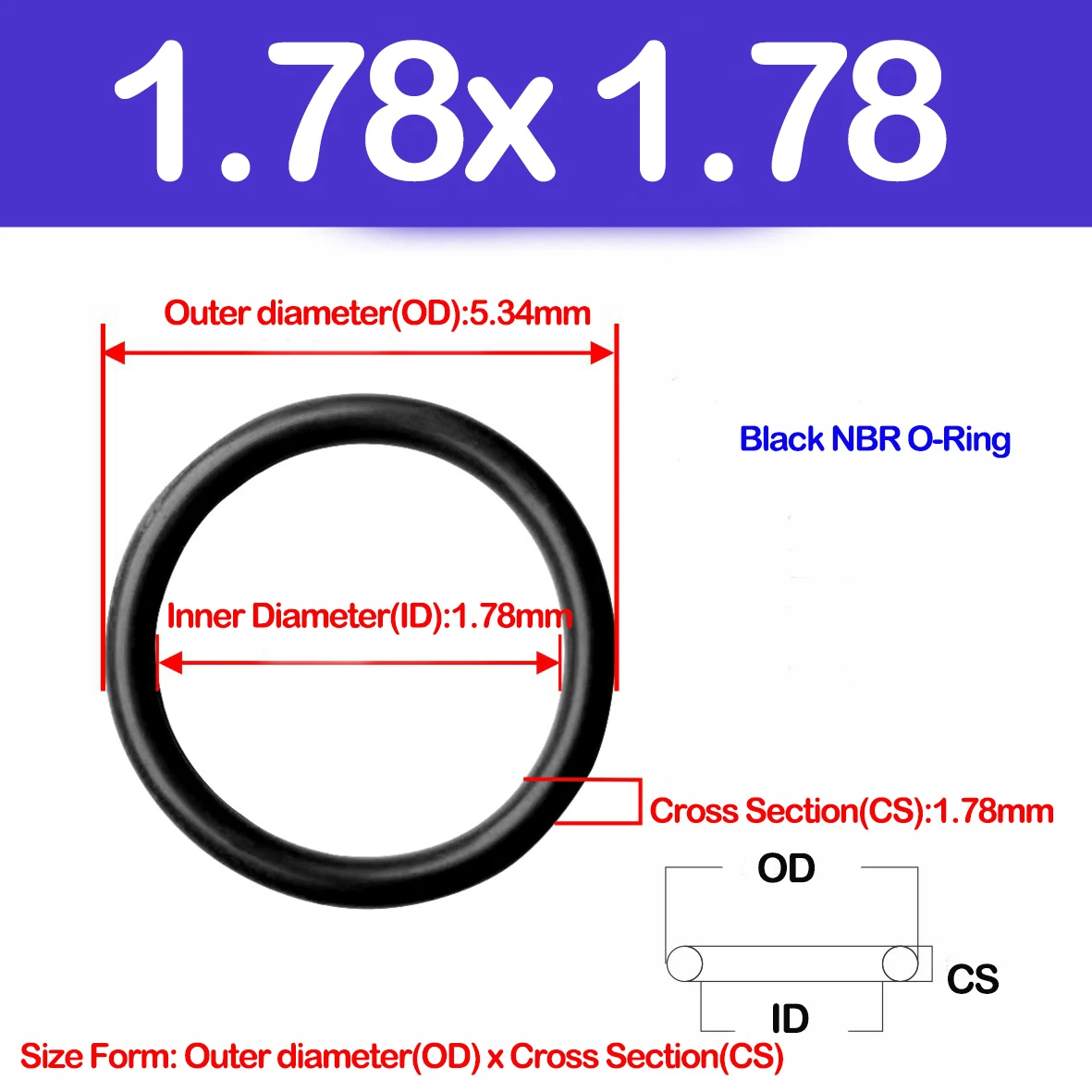 WD CS 1.78/1.8mm,NBR O Ring Sealing Gasket Nitrile Rubber Washers for Car Auto Vehicle,Inner Diameter 1.78--133.07MM,ID x CS