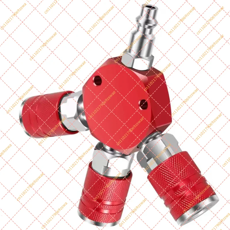 1/4 Inch NPT 3-Way Air Manifold Splitter Hex Style Brass Body with 3 Quick Couplers
