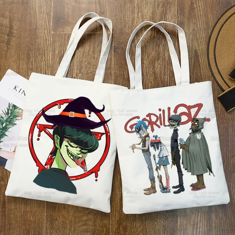 Gorillaz tas kanvas bahu kartun ROCK PUNK tas tangan kapasitas besar tas belanja wanita tas Harajuku kampus Mi chakra Akhan