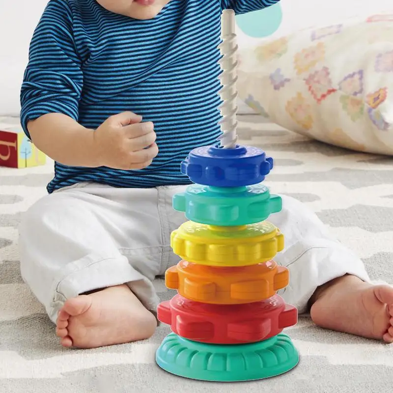 Rainbow Tower Toy para criança, Brinquedos educativos Spin Stacking, Stack Rings, Brinquedos sensoriais