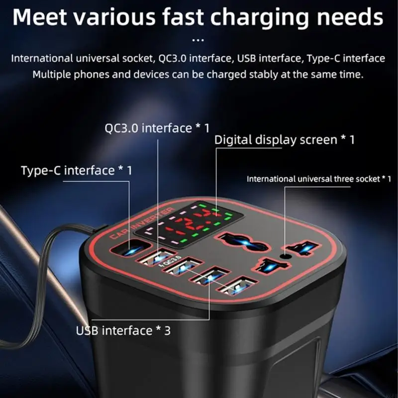 Versatile Compact 200W Car Power Inverter With Quiet Cooling Fan For Electronics R6FB