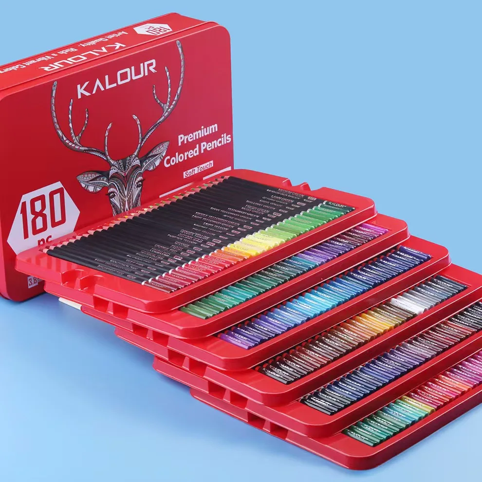 

KALOUR 180 Colors Oily Metallic Colored Pencils Set Soft Core Oil based in Tin Box,Shading Pencils for Beginners & Pro Artists