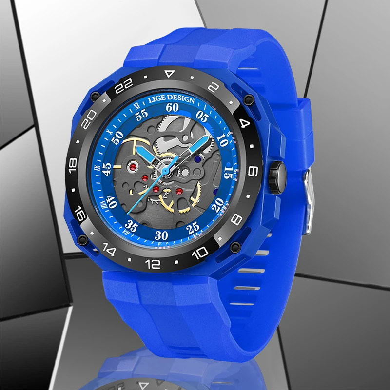 LIGE 新ファッションカジュアルスポーツクォーツマン腕時計クリエイティブミリタリーウォッチ男性用 50 メートル防水シリコーンギア時計腕時計