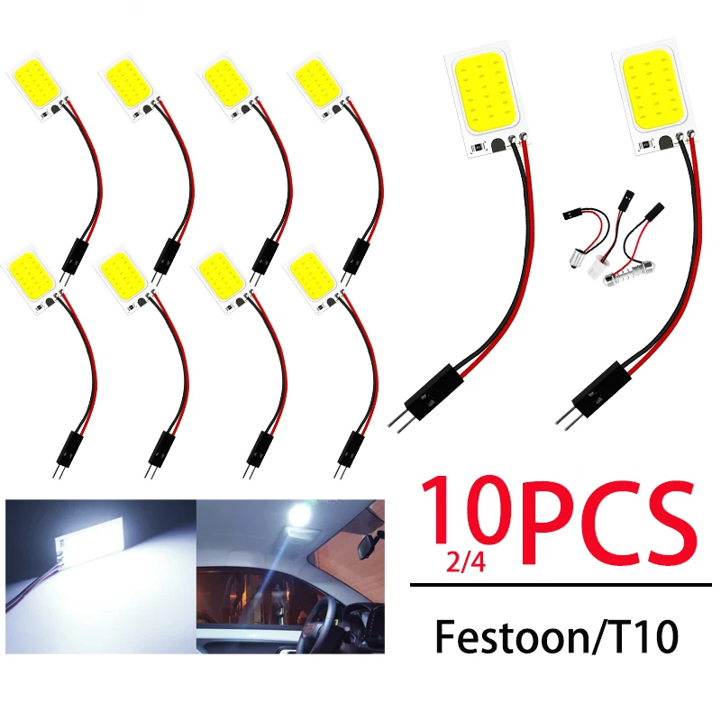 

LED Map Lights COB 18 SMD 12V Festoon T10 Adapters White Panel Dome Light Interior Reading Lamps For Cars Vehicle 15*25MM