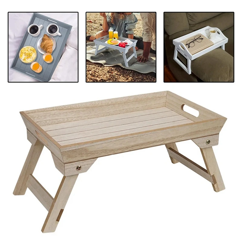 

Outdoor Folding Table,Wooden Lazy Dormitory Bed Laptop Small Table,Tray Camping Picnic Portable Thickened Desk Easy To Use White