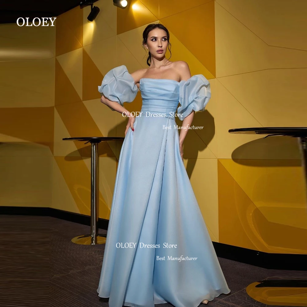 

OLOEY Modest Evening Dresses Floor-Length Strapless Split Separate Sleeves Dubai Arabic Women Prom Gowns Formal Party Dress